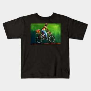 African Man riding Bicycle, African Artwork Kids T-Shirt